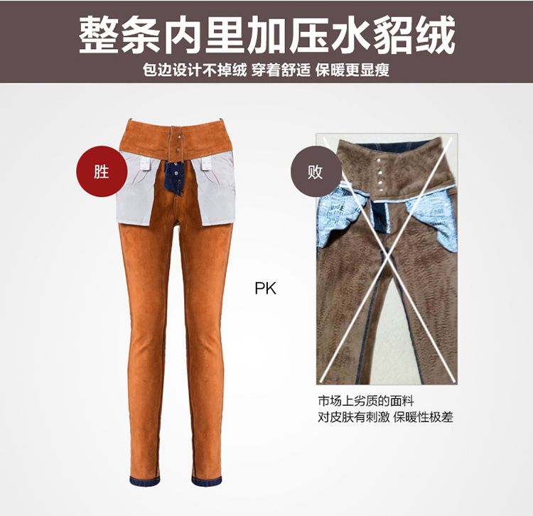 韩卓尔 加绒加厚修身显瘦高腰牛仔裤女小脚裤FA963 蓝色加绒 29码