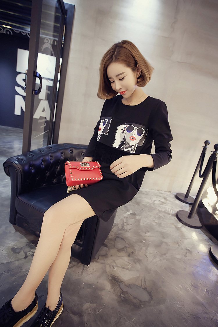 2015 Autumn and winter Zz&ff new Korean Version Stamp round-neck collar relaxd Sau San larger package and dresses in female long T-shirt, forming the Netherlands black XL(120-145 catty) Picture, prices, brand platters! The elections are supplied in the national character of distribution, so action, buy now enjoy more preferential! As soon as possible.