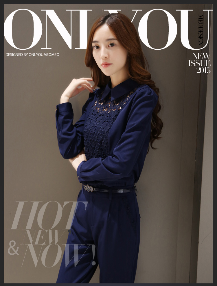 菡欣衣都2015新款女装韩版时尚套装职业修身上衣长裤两件套装 女F1382 图片色 L