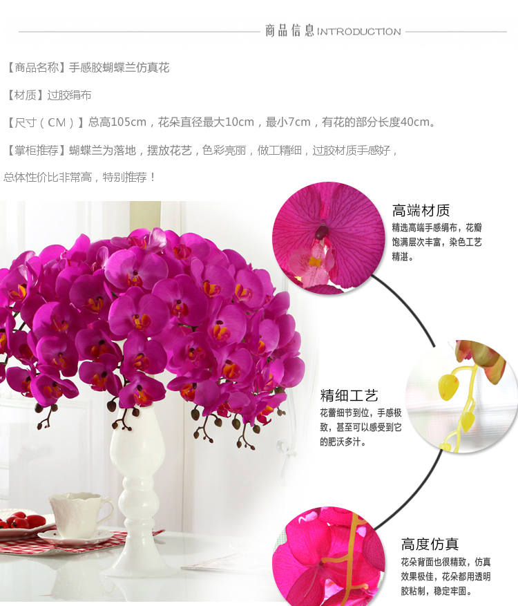 
                                        畅宁 高仿真花蝴蝶兰 5束（不含瓶）假花绢花 家居装饰 客厅摆件 (紫色) 纯色                