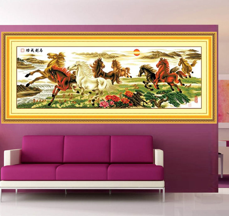 
                                        千思梦妍电脑机绣十字绣成品马到成功八骏图彩八骏客厅大画八匹马图 下图1.8米马到成功                