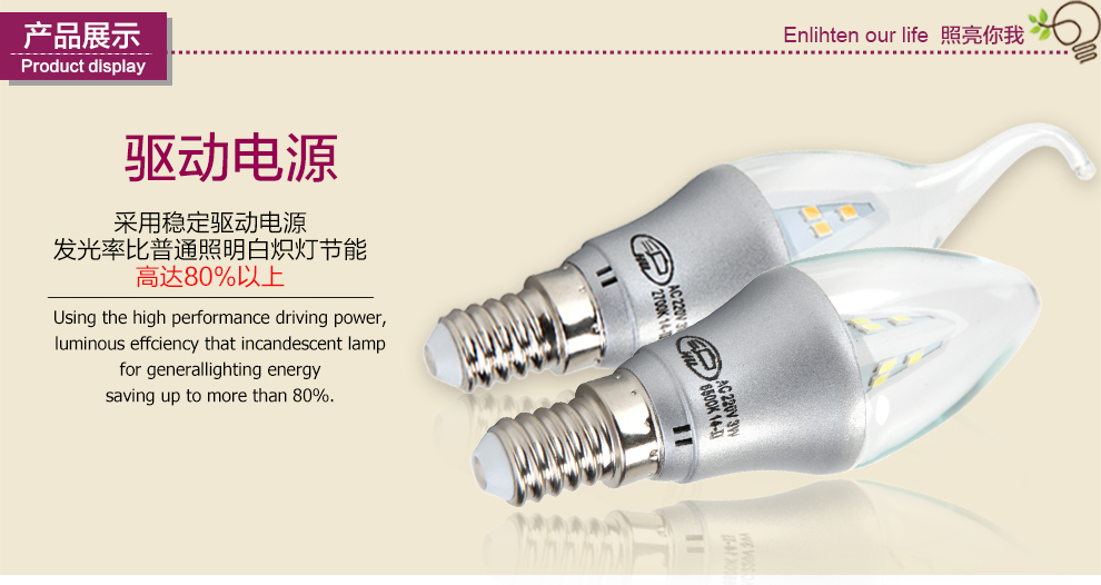 沪字牌led灯泡e14灯泡螺口水晶灯E14小螺口灯泡 尖泡银色3W E14 10支装 黄光