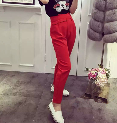 芳妍丽芸2015秋季女装韩版百搭哈伦显瘦西装裤 高腰长裤 黑色 墨绿色