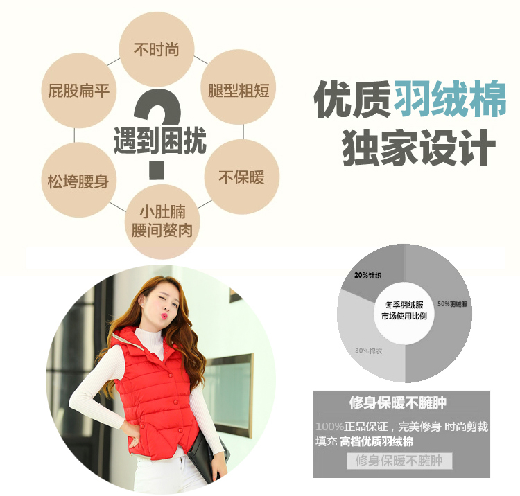 米朵诗  2015秋冬新款韩版修身连帽时尚马甲短款女羽绒轻薄背心 红色 XL