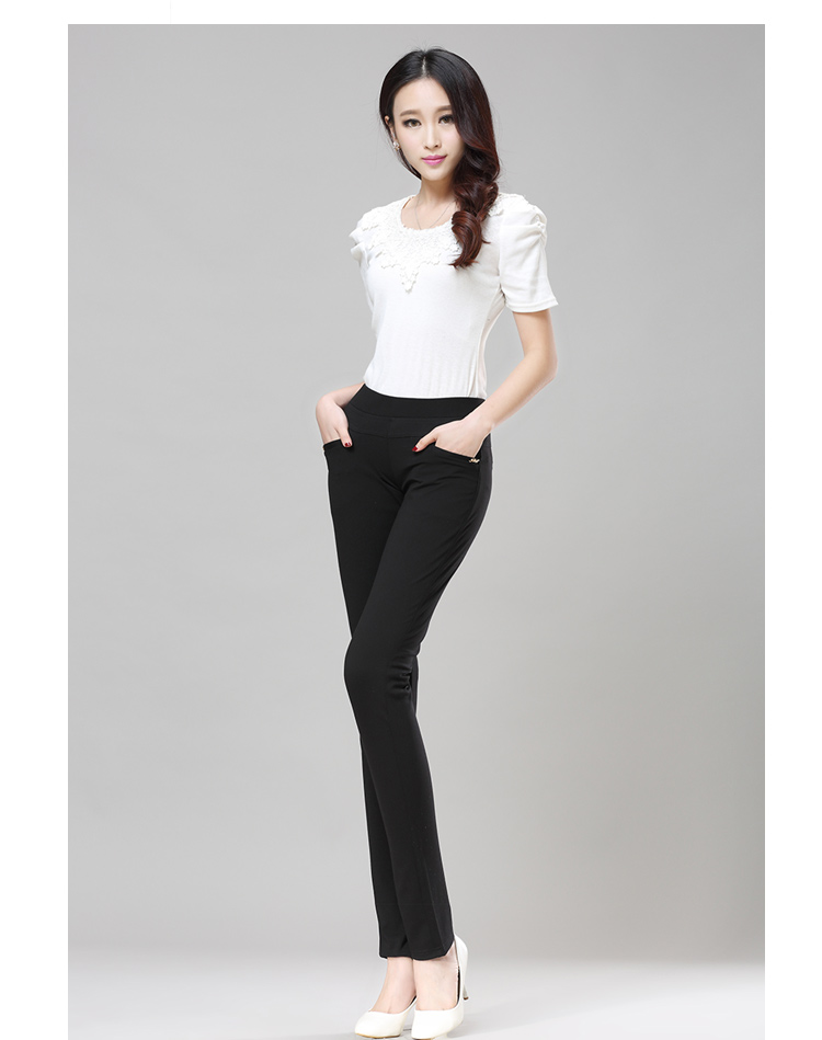 女人镜 2015休闲长裤显瘦职业工装高腰铅笔裤#G8566-1 黑色 XL