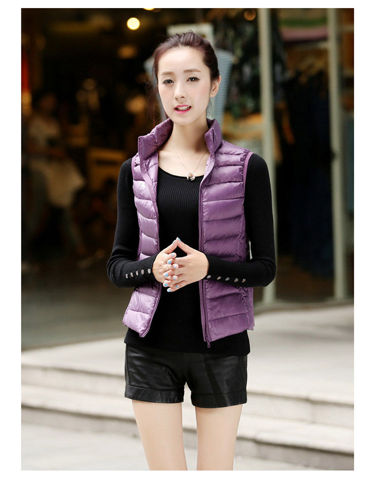 乔媞2015新款无袖羽绒服女轻薄马甲立领简约 修身显瘦背心时尚百搭加大码外套 酒红色 XL