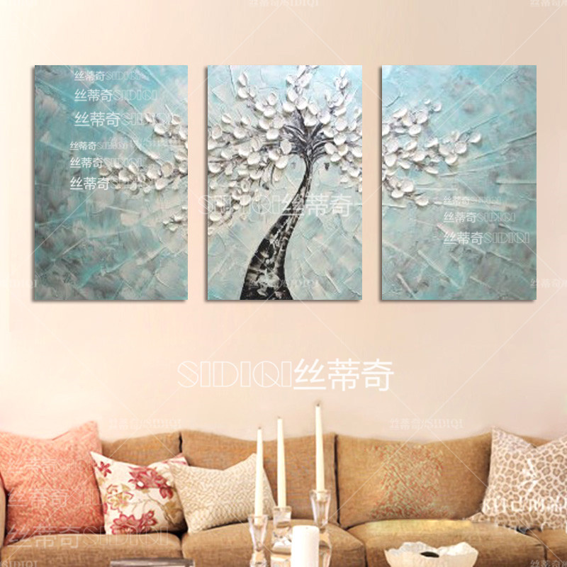
                                        丝蒂奇SIDIQI欧式客厅沙发背景墙油画 现代抽象画时尚家居创意装饰画酒店挂画 吉祥树 三联组合 50*70                