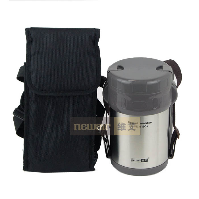 维艾 不锈钢双层真空保温饭盒保温桶便当盒内胆微波炉可用 X135 2L不锈钢色+袋子