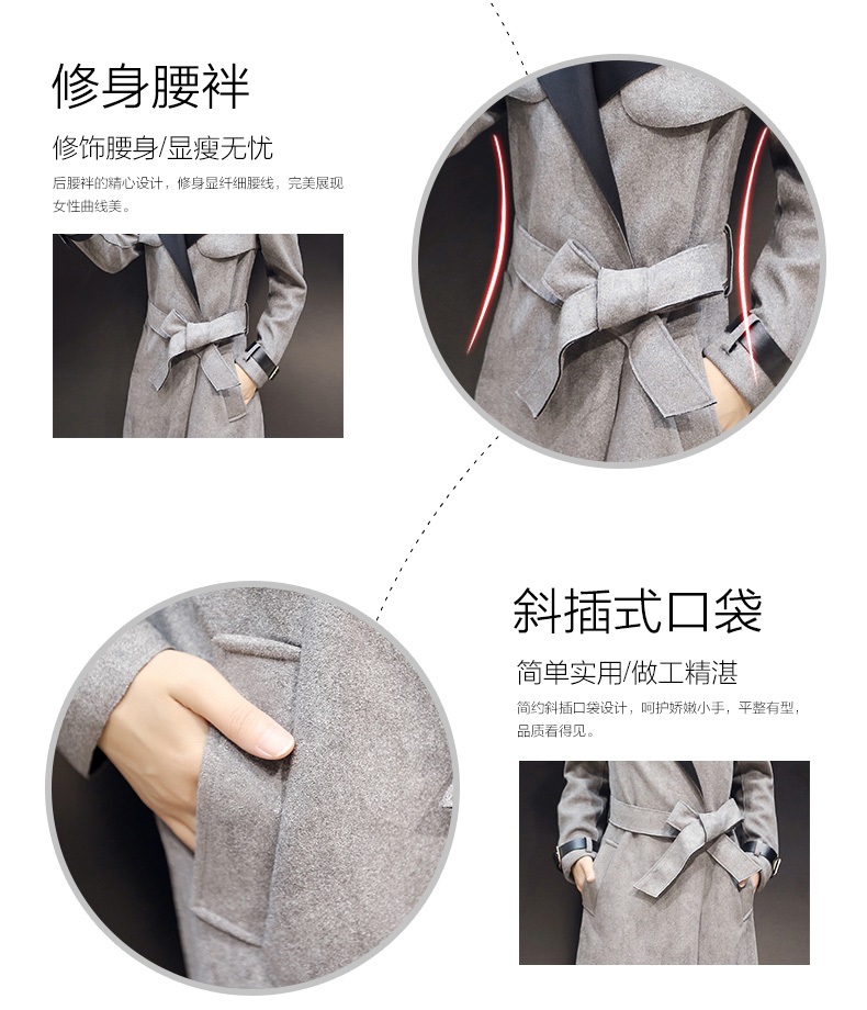 佳衣名品 2015韩版女士气质中长款修身显瘦薄鹿皮绒风衣女外套潮 F6565 红 L