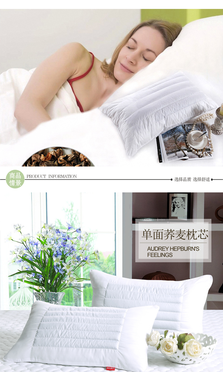 
                                                            石竹家纺枕头枕芯 全棉荞麦两用枕头 护颈枕 48*74cm 单面荞麦枕一对装                