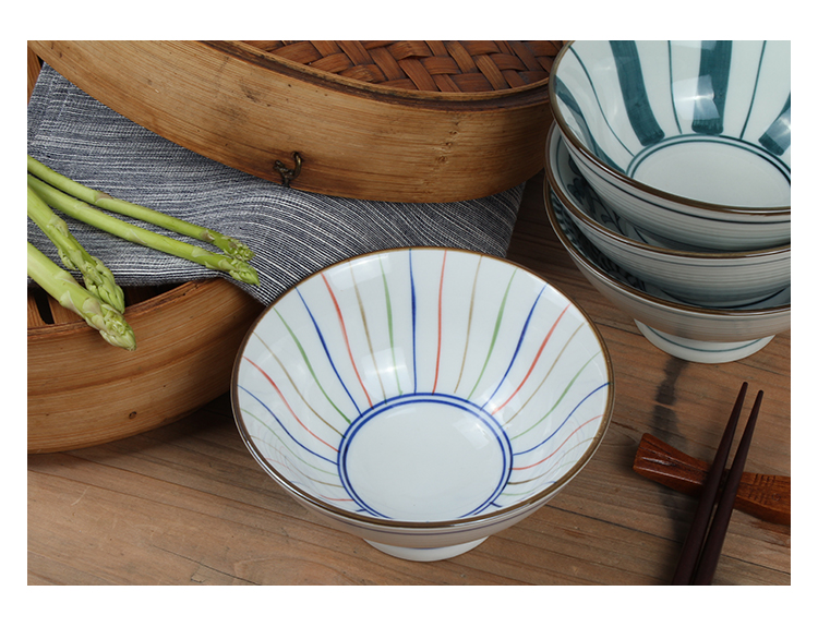 
                                        素珀 4.75英寸古朴釉下彩手绘青釉青花瓷日式和风餐具陶瓷饭碗 碗套装 米饭碗 4色4只装                