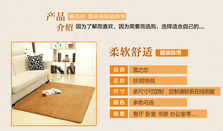 月之吻丝毛地毯客厅卧室茶几沙发玄关地毯可定制可水洗 卡其色 40*60CM