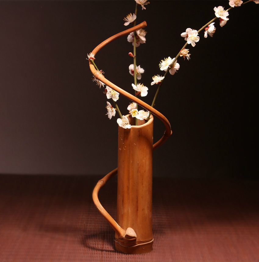 逸富居 日本式 插花器 竹子花瓶花器 花筒 创意小花瓶
