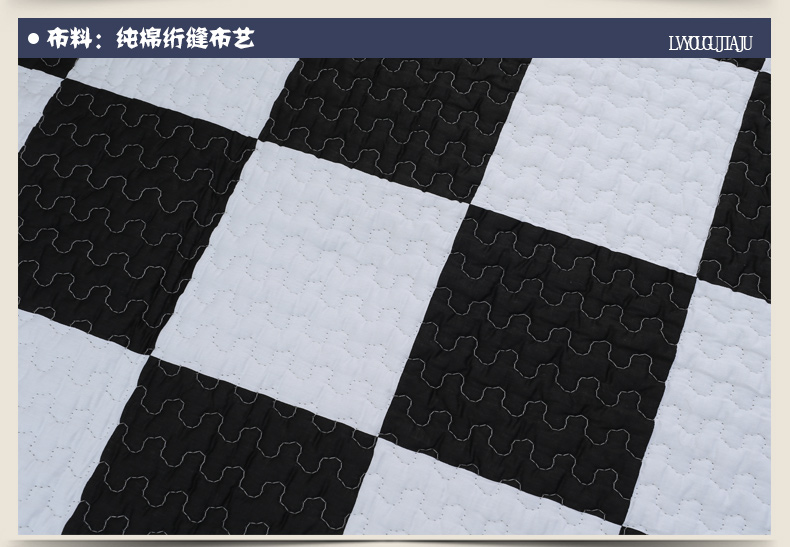 绿幽谷全棉沙发垫格子时尚布艺坐垫套装四季通用防滑沙发套罩巾 黑白格 单条110*150cm