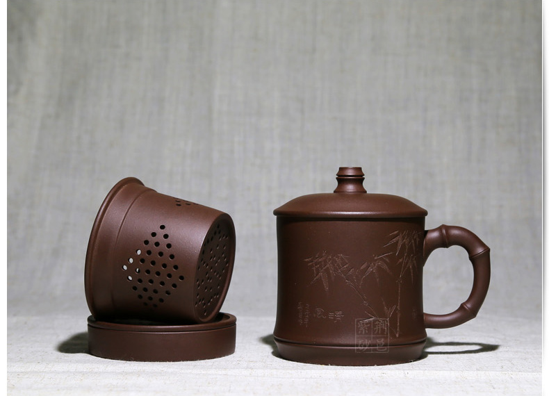 
                                        荆邑紫砂杯子茶杯大号水杯全手工男女功夫茶具茶杯套装紫砂茶壶宜兴礼品泡茶 清风竹叶                