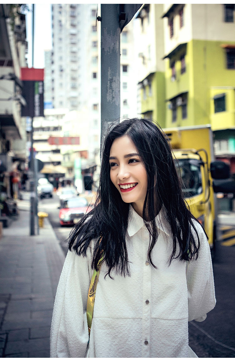 珞俐娅 2015秋季新款街拍大牌宽松七分袖中长款肌理衬衫裙女 黑色 均码