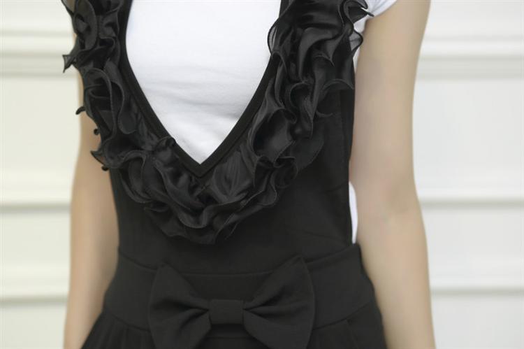芮婕服装2015夏装新款时尚蝴蝶结背带连体小腿裤七分裤女装3282 黑色(送T恤) 均码