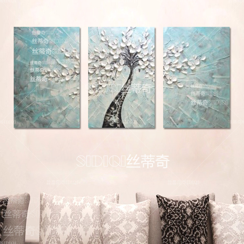 
                                        丝蒂奇SIDIQI欧式客厅沙发背景墙油画 现代抽象画时尚家居创意装饰画酒店挂画 吉祥树 三联组合 50*70                