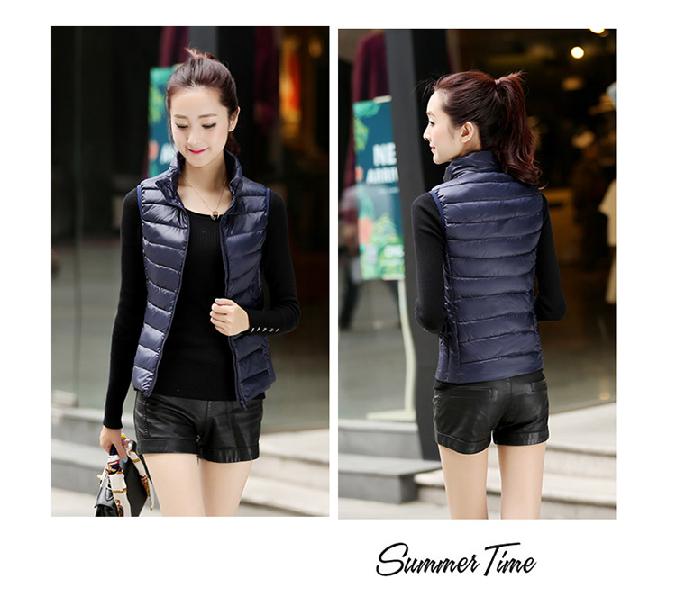 乔媞2015新款无袖羽绒服女轻薄马甲立领简约 修身显瘦背心时尚百搭加大码外套 酒红色 XL