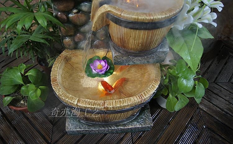 迪胜欧式流水喷泉摆件鱼池招财阳台花园家居饰品创意落地风水摆设景观 87801上座+鱼池