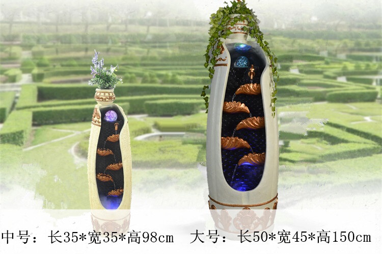 迪胜水喷泉工艺品落地风水轮招财摆件室内加湿器鱼缸盆景辟邪镇宅 中号棕色带雾化器