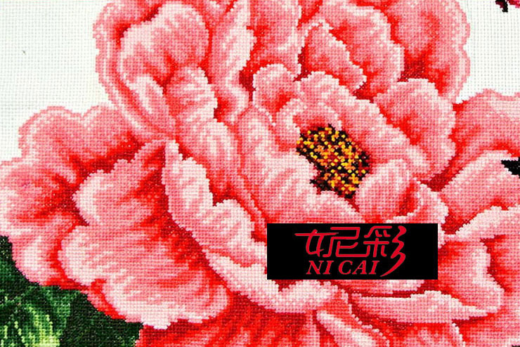 
                                        妮彩 十字绣【成品】 电脑机绣不带框 家和万事兴华丽版120*48CM 牡丹富贵花开                