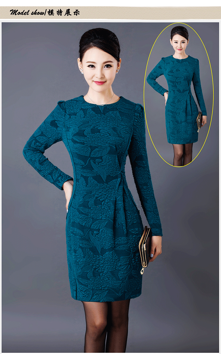 Yuen Yuk 2015 autumn and winter new women's round-neck collar temperament stamp large Sau San long-sleeved dresses W8241 3XL Peacock Blue Photo, prices, brand platters! The elections are supplied in the national character of distribution, so action, buy now enjoy more preferential! As soon as possible.