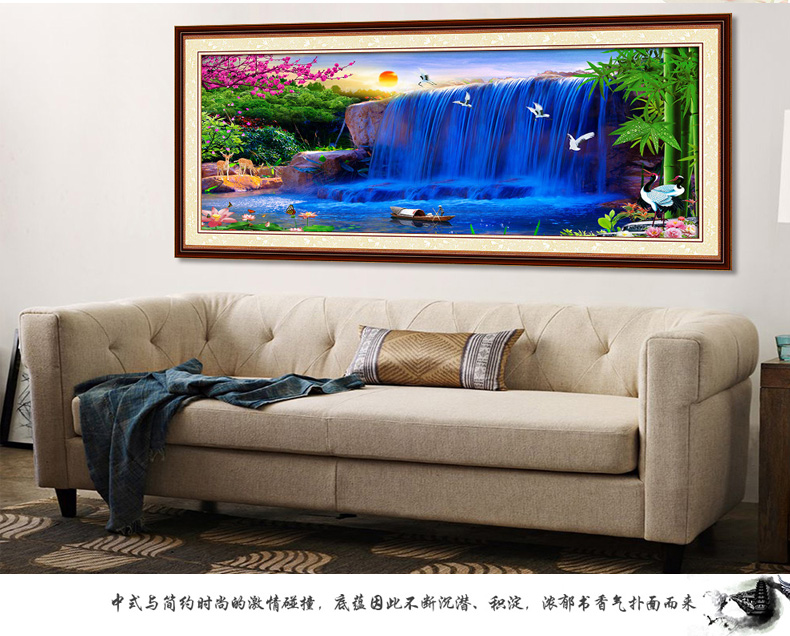 织巢鸟满钻钻石贴十字绣钻石绣3d流水生财客厅新款风景山水画2米财运亨通钻石画十字绣满绣印花 方钻满钻 250*114cm