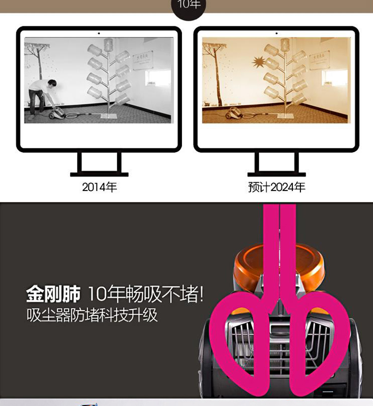 美的 （Midea） VC16N1-FD 家用尘杯旋风卧式吸尘器
