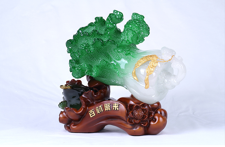 
                                        吉祥坊百财聚来玉白菜工艺品摆件家居办公室装饰品摆件 迷你(95*52*95MM)                
