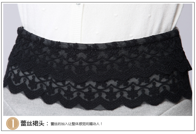 艾璐衣娜 2015秋冬款加厚保暖A字裙短裙蕾丝花边伞裙 高腰宽松毛呢半身裙 黑色 L