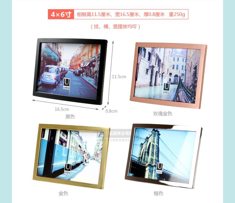
                                        Umbra 金属相框摆台照片摆件进口相框挂墙 铬色 8x10寸                