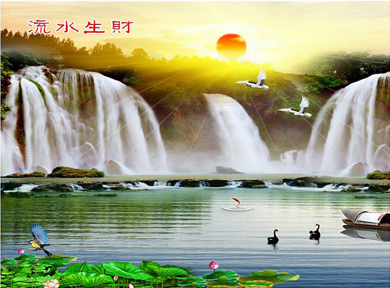 流水生财钻石画十字绣圆钻满钻3d客厅新款山水风景图画大幅砖石秀满砖钻石十字绣满绣印花水晶钻 水晶钻满钻 300*135cm
