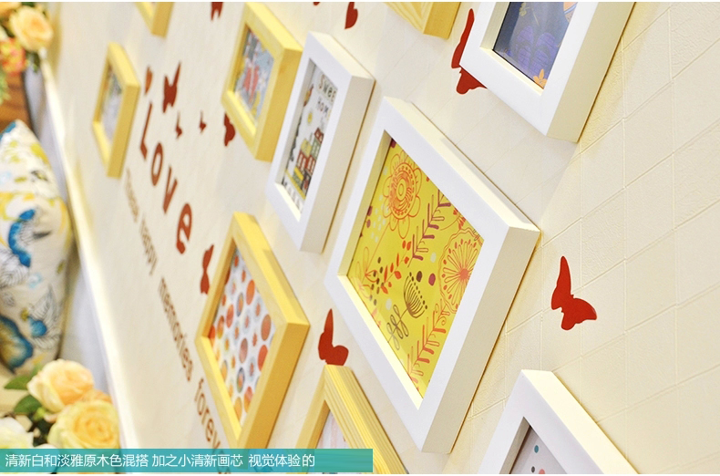 
                                        古笛 进口实木照片墙+Love墙贴 家居创意组合 相片墙相框墙 HD841 异形白原                