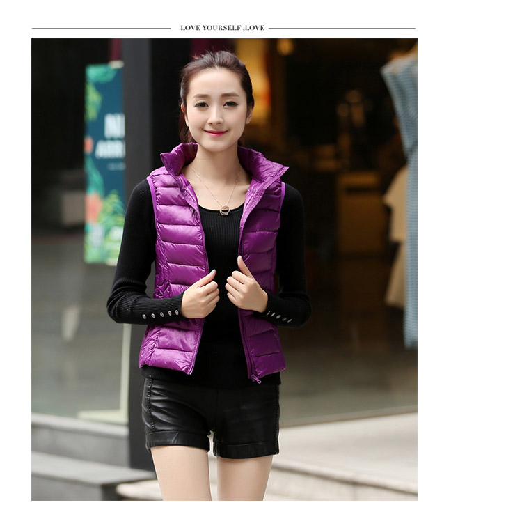 乔媞2015新款无袖羽绒服女轻薄马甲立领简约 修身显瘦背心时尚百搭加大码外套 酒红色 XL