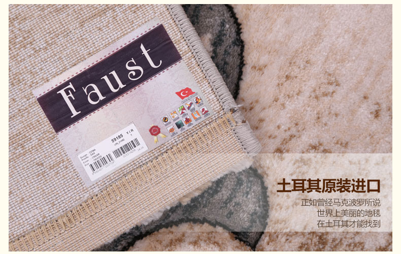 东升地毯 法斯特土耳其进口 现代简约茶几沙发卧室床边床前飘窗大地毯地垫 038A灰 160x230cm