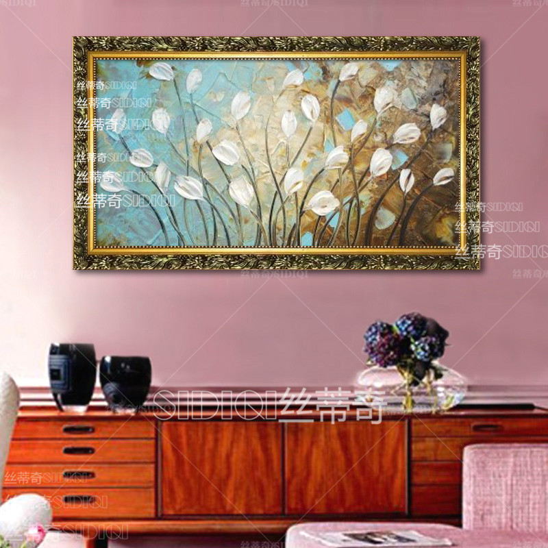 
                                        丝蒂奇SIDIQI现代客厅装饰画 欧式油画时尚家居挂画沙发背景墙抽象画 花儿朵朵 仿古外框 80*150                