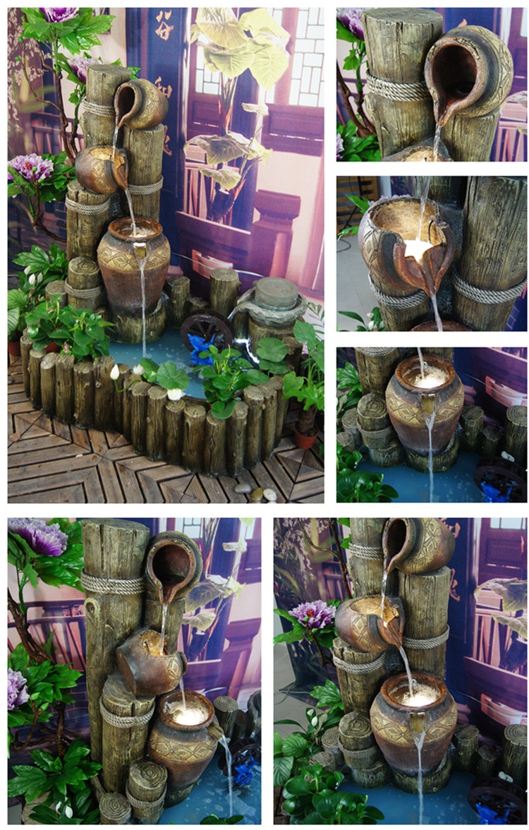 迪胜欧式流水喷泉摆件鱼池招财阳台花园家居饰品创意落地风水摆设景观 87801上座+鱼池