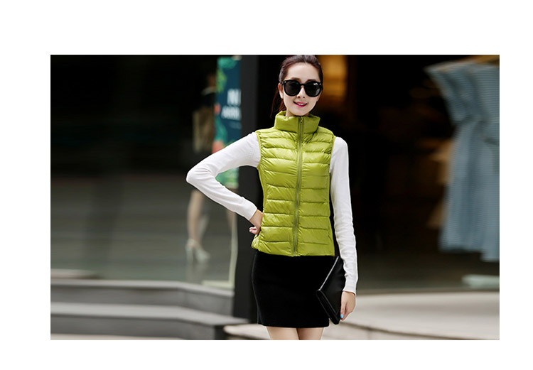 乔媞2015新款无袖羽绒服女轻薄马甲立领简约 修身显瘦背心时尚百搭加大码外套 酒红色 XL