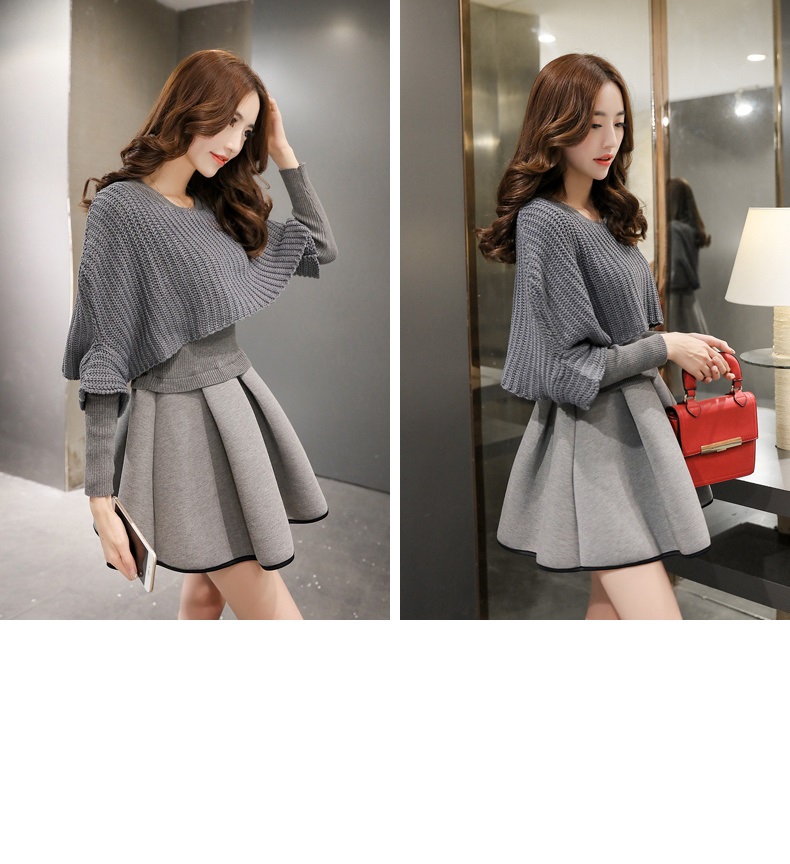 佳衣名品 2015冬季新款针织连衣裙两件套 T5828 灰色 M