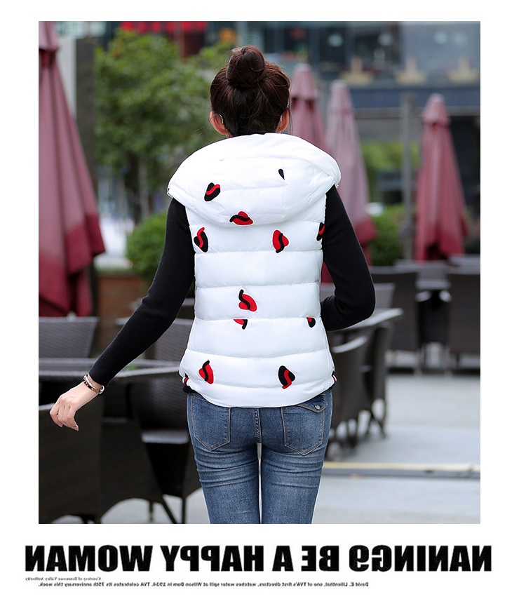瓦伦天虎 2015新款秋冬季短款绣花羽绒棉服女马甲女士修身背心外套 黑色 XL