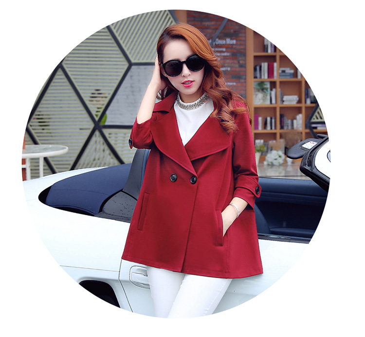 OEHE 2015秋冬新款韩版修身外套女时尚显瘦翻领中袖风衣 藏青色 L