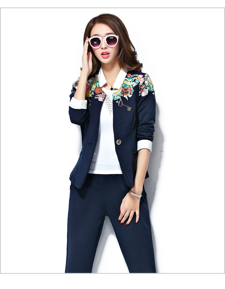 格尚美2015春装女装小西服三件套修身显瘦运动套装时尚休闲 粉红色 L
