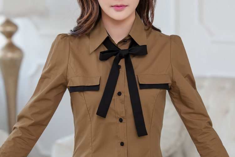 琪图2015秋装新款修身正装拼色长袖职业装 衬衣女 黑色 L