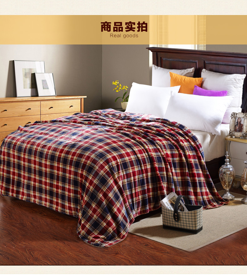 
                                        晓兰毛毯 冬用加厚双层云毯双人毯子 306红灰 195*225cm                