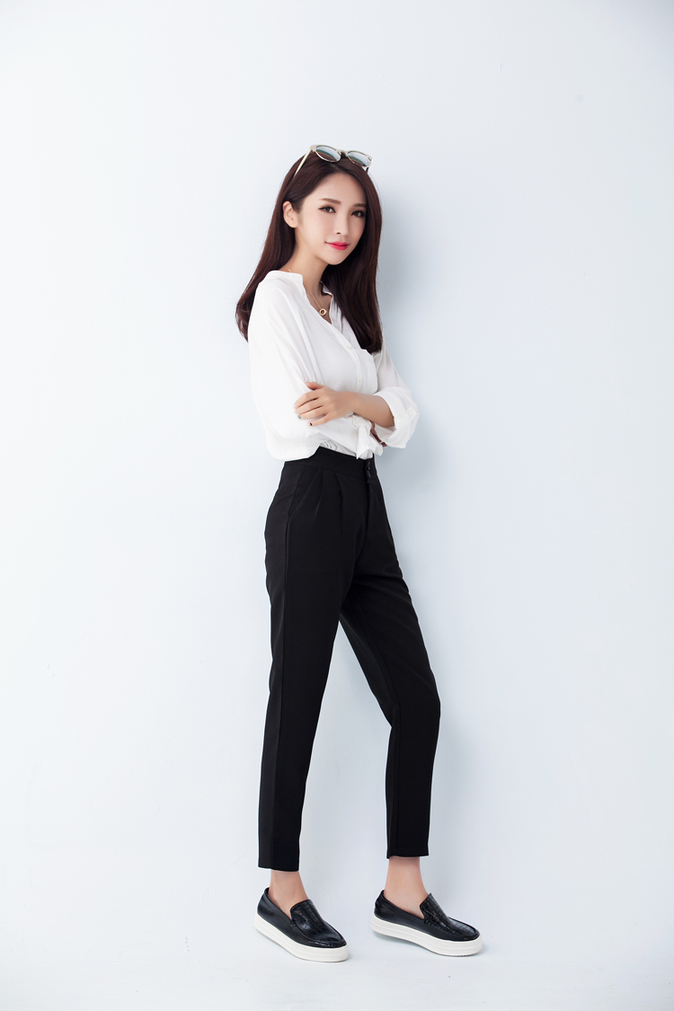 谷芙妮　2015秋新款欧美风百搭简约风休闲西装小脚裤九分裤女 白色 S