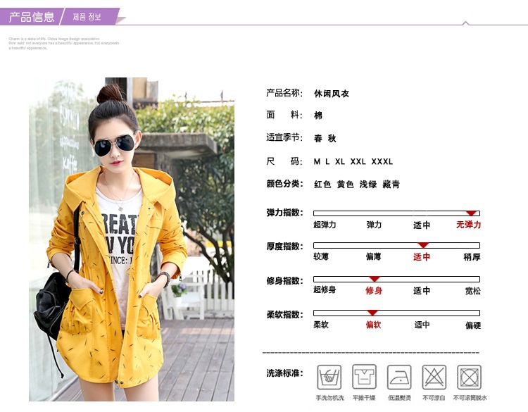 女人镜 2015新款修身女式风衣外套春秋韩版气质连帽中长款#N530 藏青色 XL