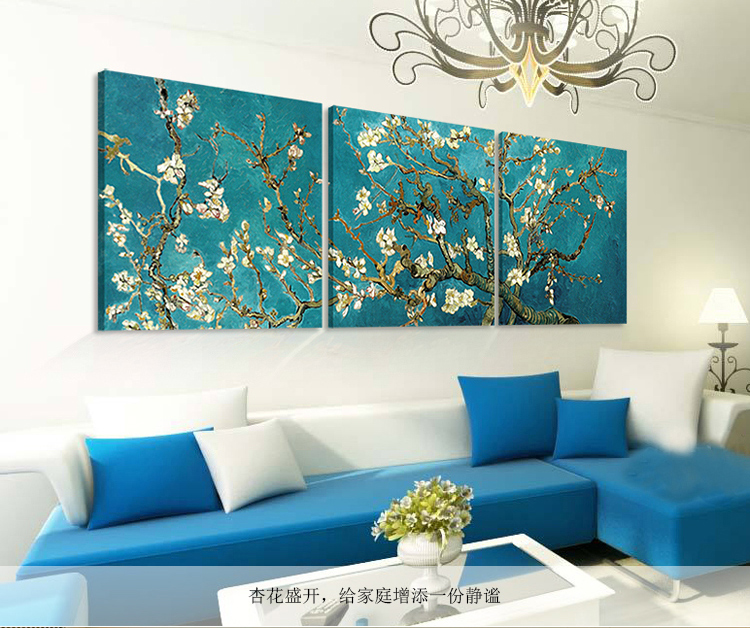 孖堡家居 无框画油画三联画 客厅卧室现代装饰画挂画壁画 餐厅玄关走廊装饰画墙画  梵高杏花 70cm*70cm*3副
