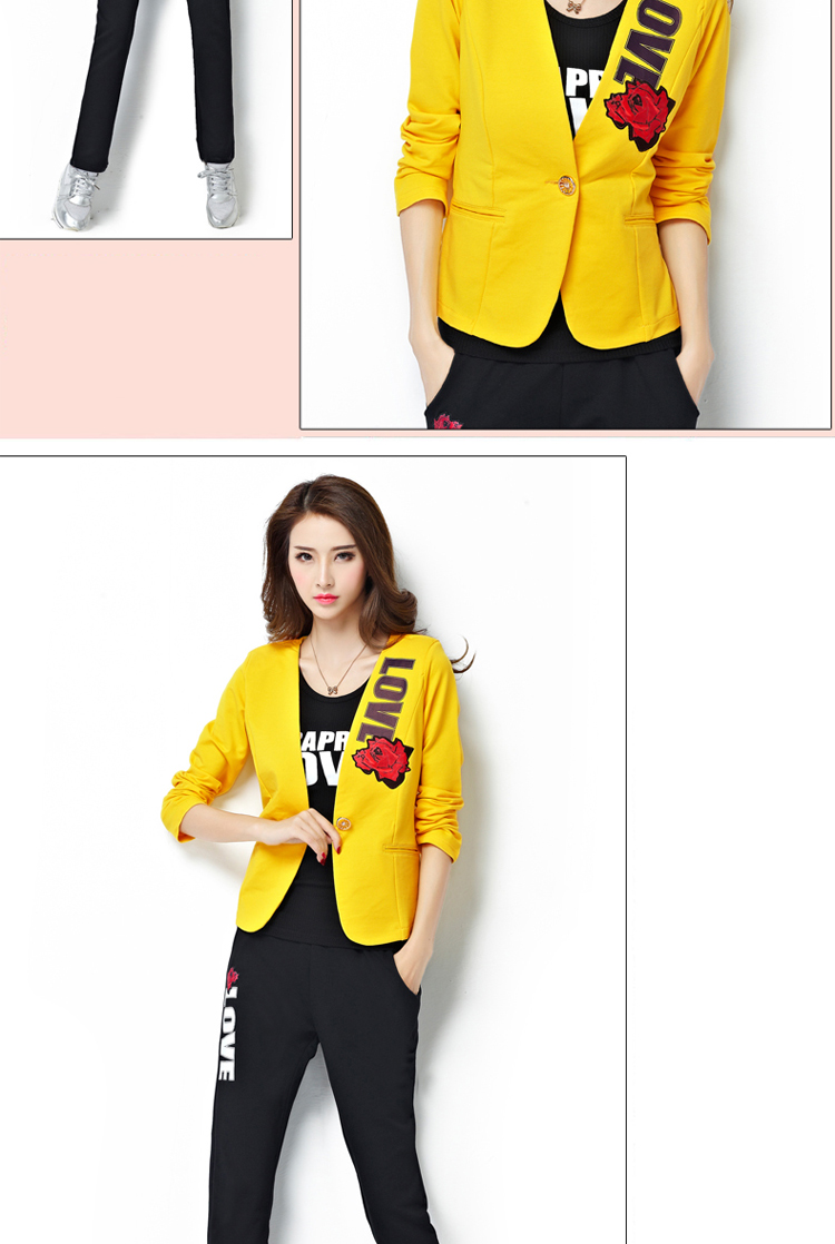 歌妮萱2015秋装新款时尚休闲印花长袖三件套 西服外套女 白色 XXXL
