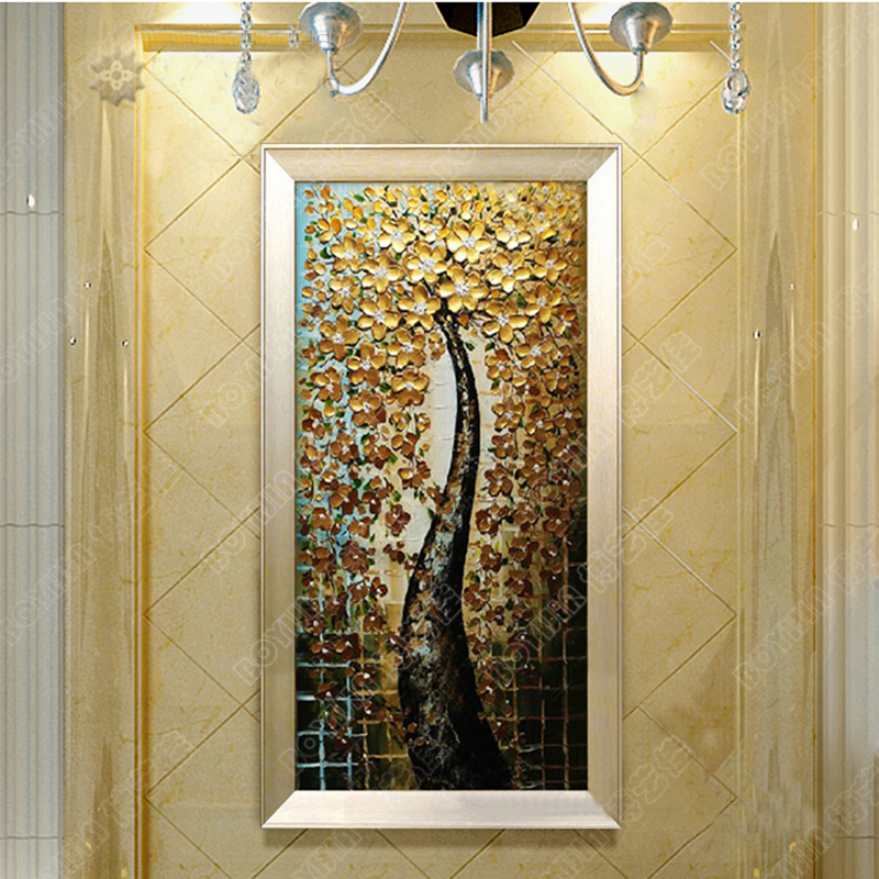 博艺佳【黄金发财树】家居装饰画手绘油画 欧式花卉油画 高端有框画门厅餐厅走廊装 第一幅 40*80cm